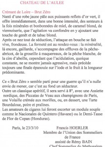 Article de Francis Hoerler sur le Crémant de Loire Brut Zéro